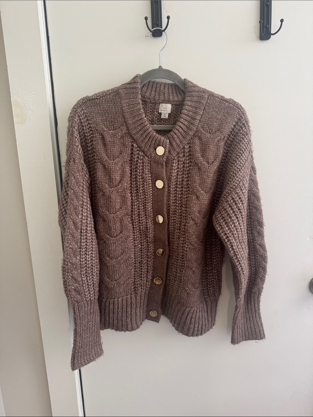 a new day Brown Cable-Knit Button Front Cardigan
